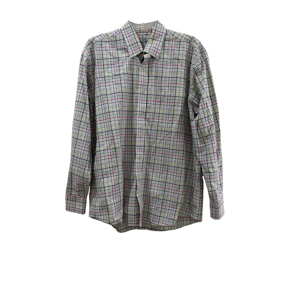 Alan Flusser Shirt Mens Large Long Sleeve Plaid Button Up Collar 100% Cotton